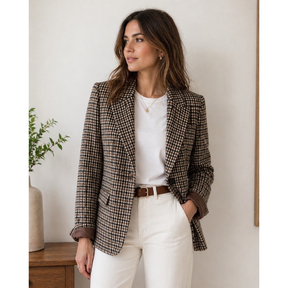 Isabel Marant Etoile Kerstin Blazer Women's 44 Brown‎ Wool Houndstooth Old Money